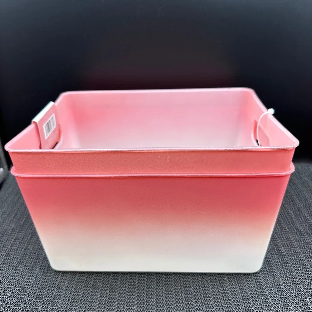 Isaac Jacobs Set of 2 Pink Ombre Storage Bins PB39-L2CG Plastic Organizers
